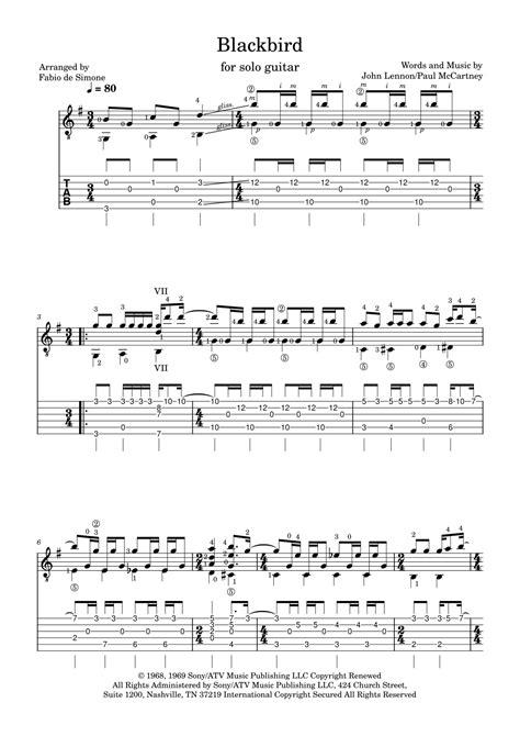 Blackbird Arr Fabio De Simone By The Beatles Sheet Music For Guitar