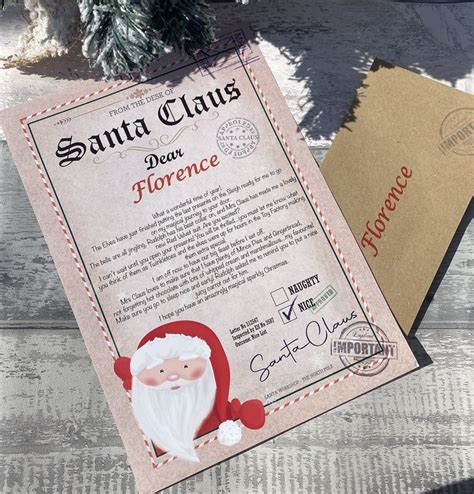 Personalised Letter From Santa Nice List Certificate Christmas Eve