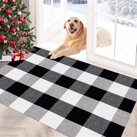 Amazon Moiavan Buffalo Plaid Doormat Checkered Rug Cotton Black