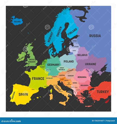 Mappa Delleuropa A Colori Con Nomi Di Paesi Europei Illustrazione