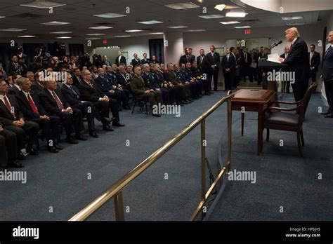 U S President Donald Trump Addresses The Audience After Secretary Of Defense James Mattis Took