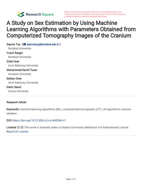 Pdf A Study On Sex Estimation By Using Machine Learning Algorithms