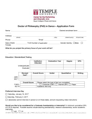 Fillable Online Doctor Of Philosophy PhD In Dance Application Form