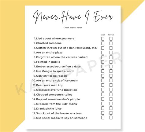 Bachelorette Party Games Ever Or Never Bridal Shower Game Never Have