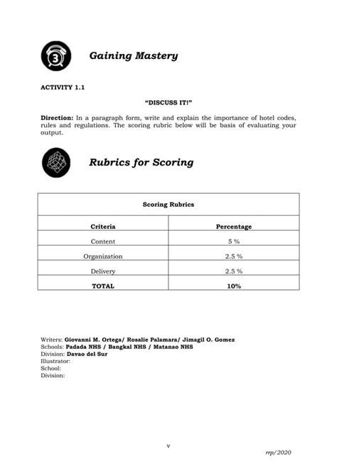 Q Wk Activity Sheets Housekeeping Docx