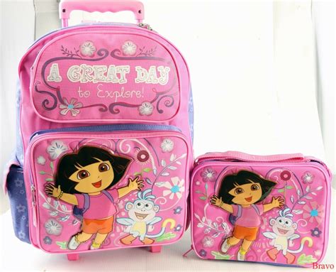 Dora The Explorer Large Rolling Backpack 16 And Lunch Bag Set A Great Day To Explore