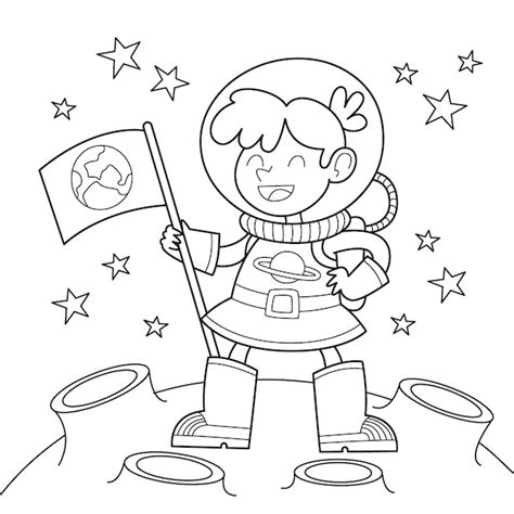 Niña Astronauta Página Para Colorear