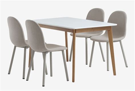 Jegind L Tafel Wit Ejstrup Stoelen Beige Jysk