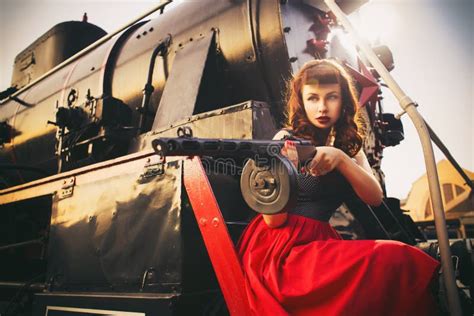 Beautiful Brunette Retro Woman With Pin Up Hairstyle And Ma Stock Photo Image Of Girl Hair