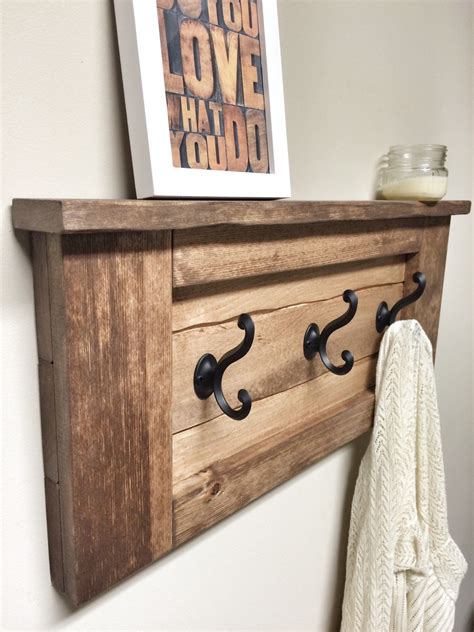 Rustic Wooden Entryway Walnut Coat Rack Rustic Wooden Shelf