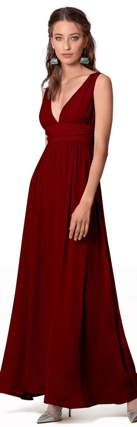 Burgundy Deep V Neck Empire Maxi Dress Sumissura