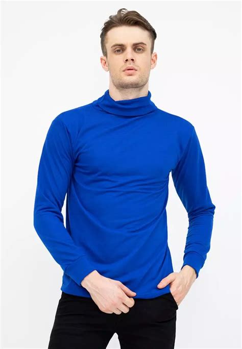 Jual House Of Cuff Turtle Neck Pria Lengan Panjang Biru Kaos Kerah