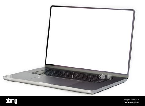 Perspective View Of Open Laptop With Clean Screen Isolated Stock Photo