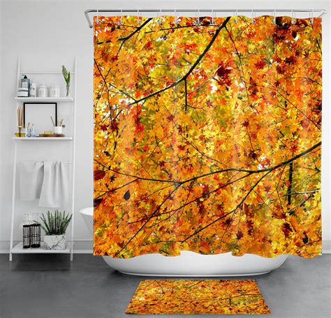 Maple Leaf Shower Curtain Immersive Autumn Nature Scenery