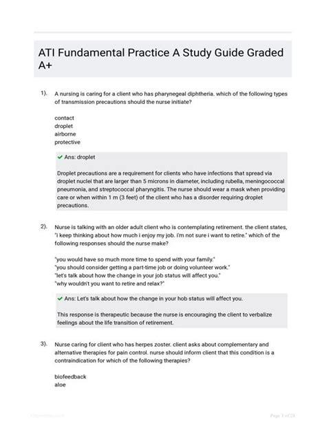 Ati Fundamental Practice A Study Guide Questions And Correct Answers