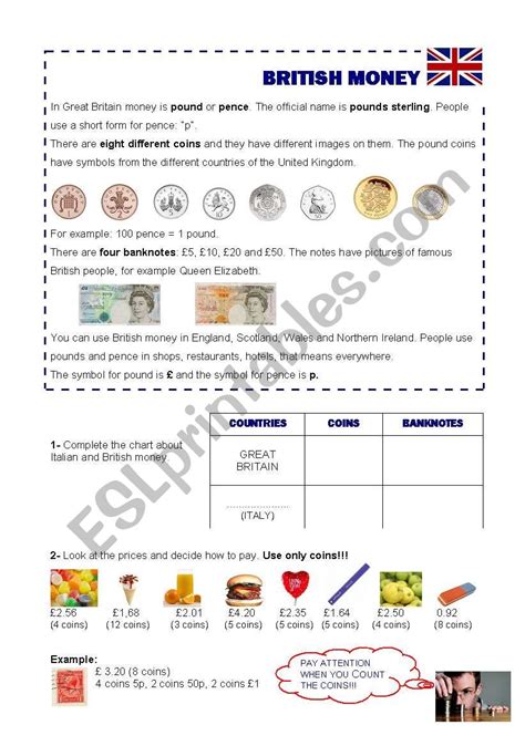 British Money ESL Worksheet By Lacorinita