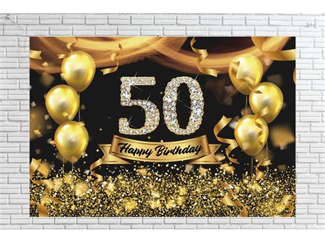 Happy 50th Birthday Backdrop Glitter Gold Balloons Photography - Etsy