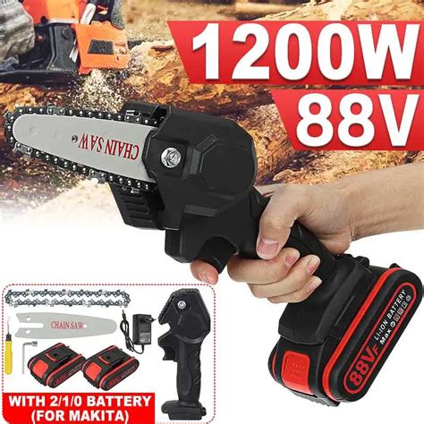 4 Inch 88v 1200w Mini Electric Chain Saw With 2pc Battery Woodworking Pruning One Handed Garden