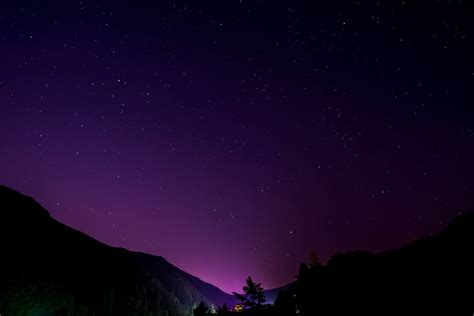 HD wallpaper: silhouette of trees and mountain, purple night sky above ...