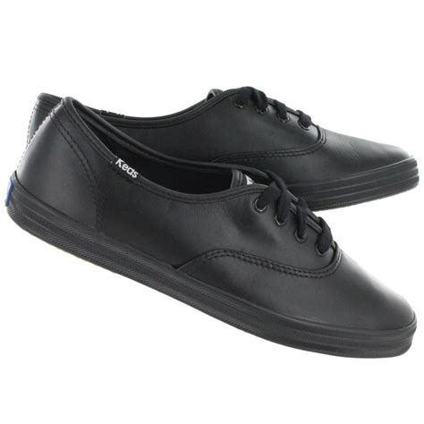 Keds Womens Champion Oxford Black Leather Sneakers Wh45780 Leather Keds Black Leather