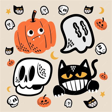 Premium Vector Selection Of Spooky Handdrawn Halloween Theme