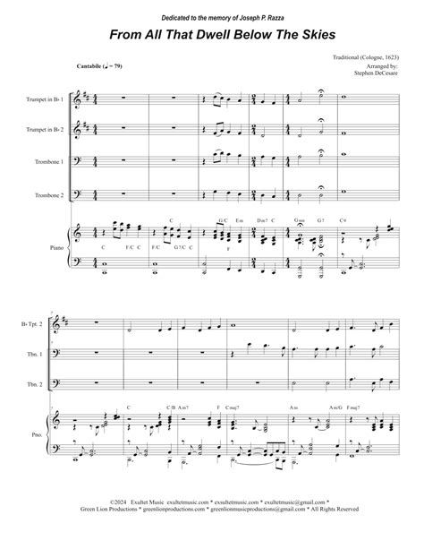 From All That Dwell Below The Skies Brass Quartet And Piano Alternate Version Arr Stephen