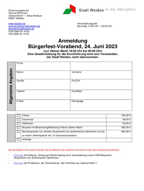 Ausfüllbar Online Events Weiden i d Oberpfalz Bayern Fax Email