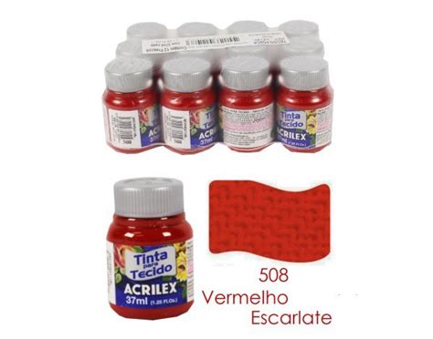 TINTA TECIDO ACRILEX 37ML 508 VERMELHO ESCARLATE C 6 JC Atacado De