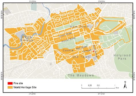 Map of Edinburgh World Heritage Site, showing the location of the fire ...