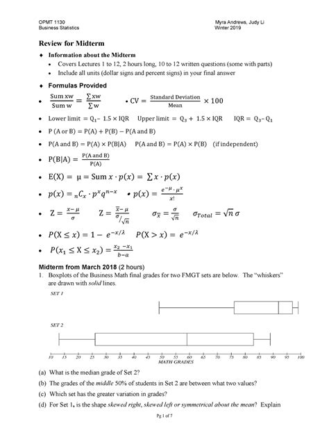 Practice Midterms Business Law Lecture Notes Business Statistics Winter 2019 Review For