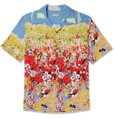 Kapital Aloha Camp Collar Printed Crepe Shirt Blue Kapital