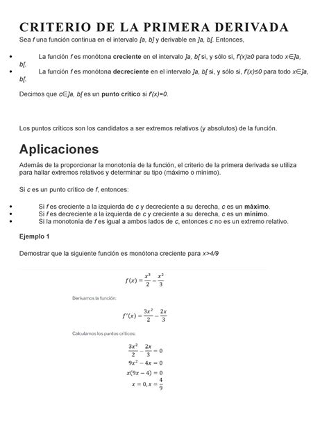 Criterio De La Primera Derivada Criterio De La Primera Derivada Sea F Una Función Continua En