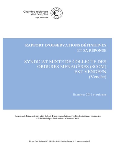 Remplissable En Ligne Rapport D Observations Definitives Sur La Gestion