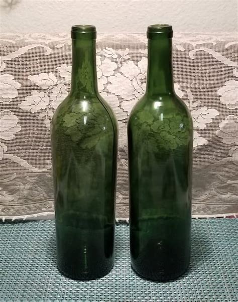 Vintage Tall Green Glass Bottles Two Glass Bottles Etsy