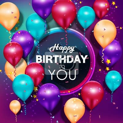 Colorful Balloons Happy Birthday On Purple Background Posters For The