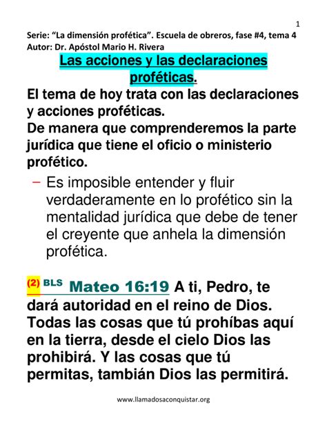 Las Acciones Y Las Declaraciones Profeticas Pdf Atalayas En Acci N