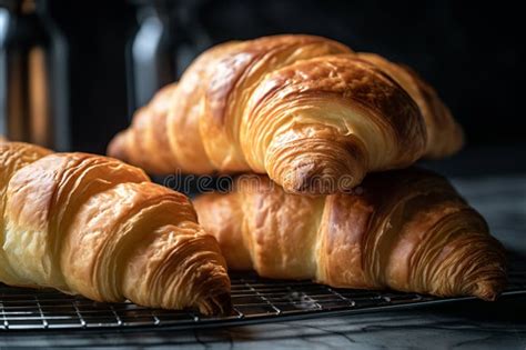 Golden Croissant Stack Delectable Buttery Flaky Layers Cooling On