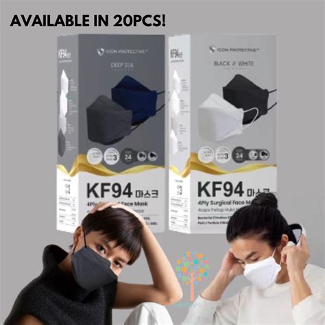 ICON Protective KF94 4Ply Surgical Face Mask Series Black White Blue