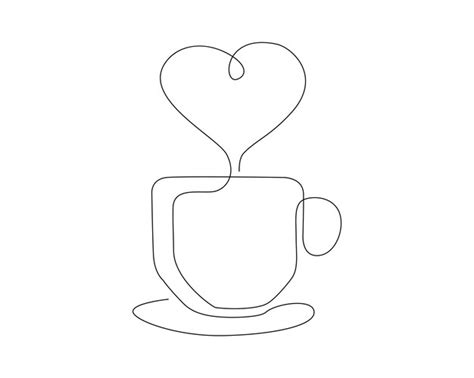 Dibujo continuo de una línea de una taza de café con amor amante del