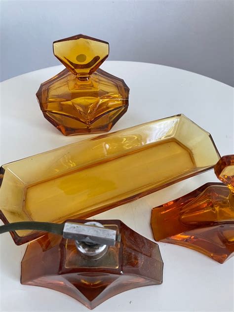 1930s Art Deco Amber Glass Vanity Set Gem