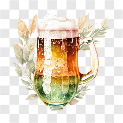 Descarga Ilustraci N De Jarra De Cerveza Colorida Con Espuma Y Hojas