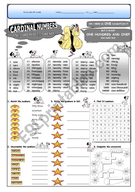 Cardinal Numbers Esl Worksheet By Sos