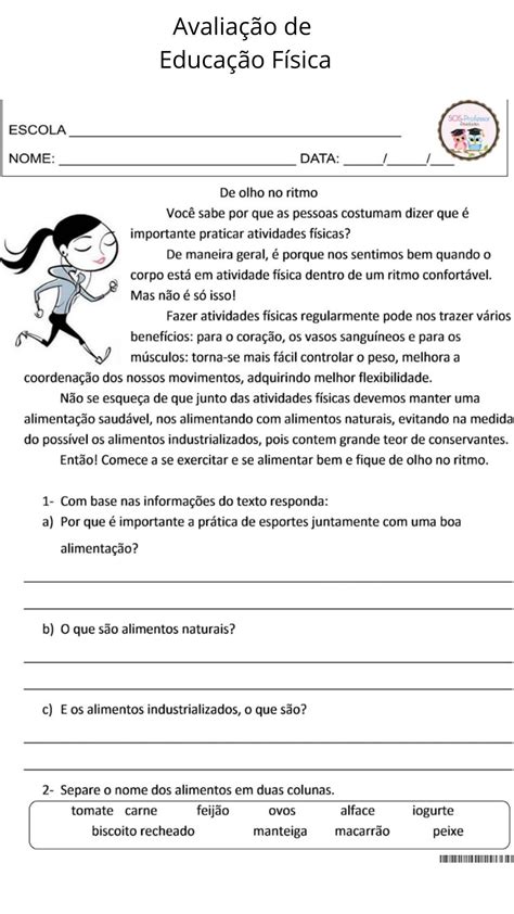 AVALIAÇÃO DE EDUCAÇÃO FÍSICA 5º ANO DO ENSINO FUNDAMENTAL 1