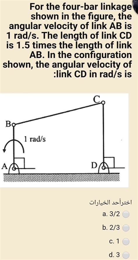 Solved For The Four Bar Linkage Shown In The Figure The Angular