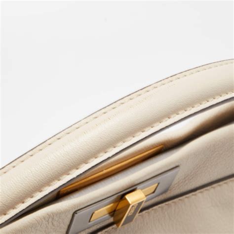 Fendi Cream Leather Large Peekaboo Top Handle Bag For Sale At 1stdibs