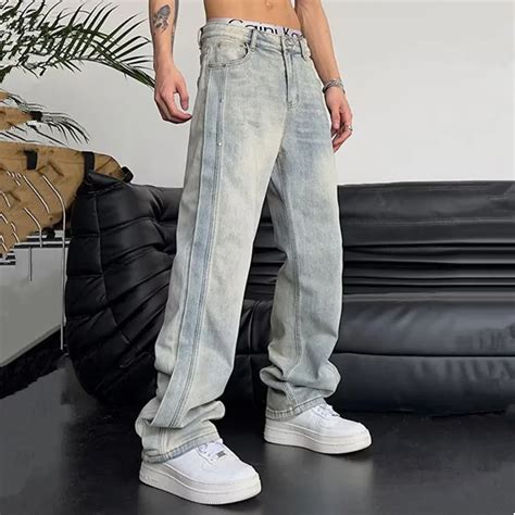 Pantalones Vaqueros Holgados Para Hombre Jeans Retro Lavados Estilo