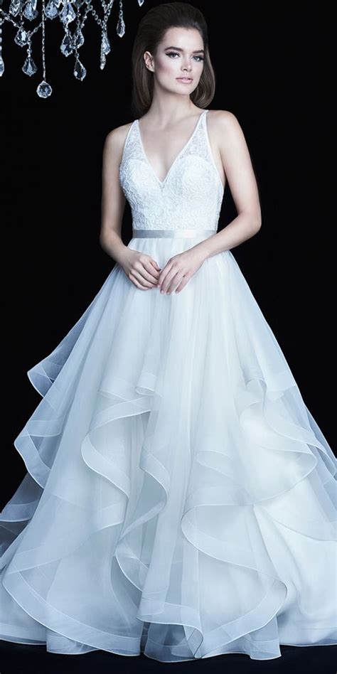 Glamorous Tulle And Organza V Neck Neckline A Line Wedding Dress With