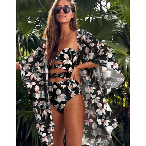 Leaves Print Swimsuit Beach Cover Up Tunics For Long Kaftan Bikini Robe De Plage Sarong S 210722