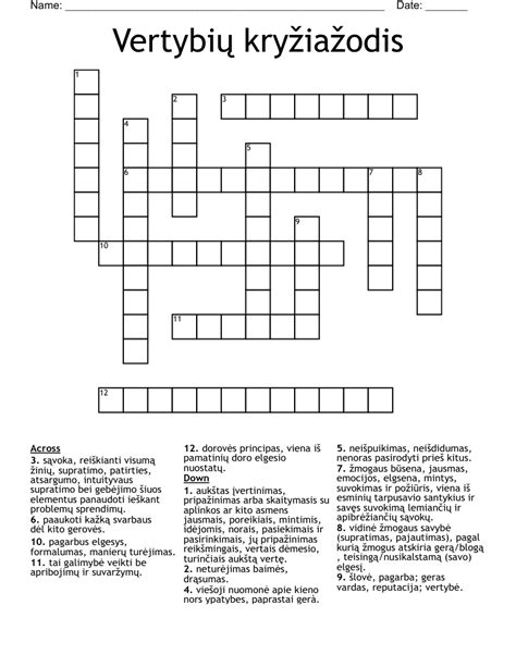 Vertybių Kryžiažodis Crossword Wordmint