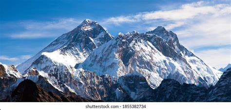 Panoramic View Everest Lhotse Nuptse Renjo Stock Photo